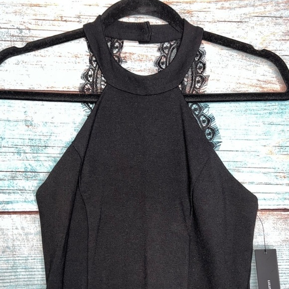 Lulus Lace Halter Dress S Black NWT Y2K Fitted Party Holiday Cocktail Coquette - Picture 3 of 9